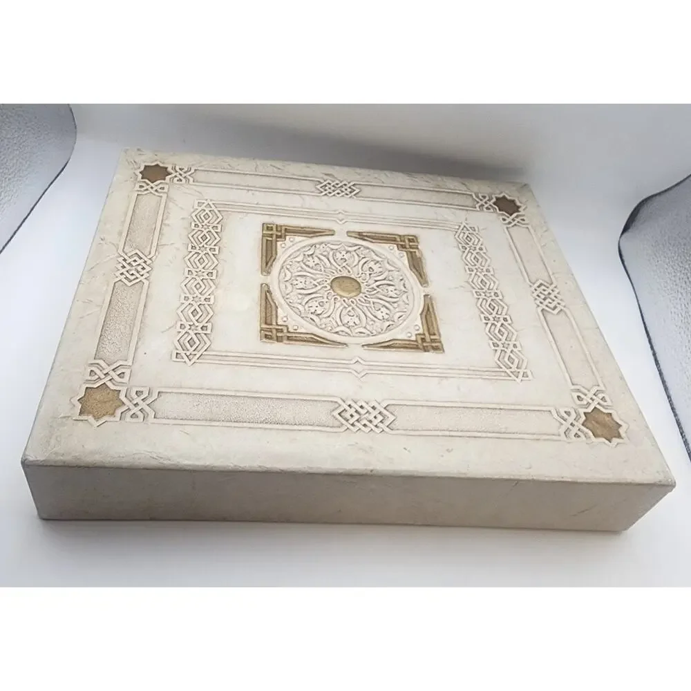 Vintage Faux Book Box Ornate Embossed Lid Photo Keepsake Decor Decorative Box
